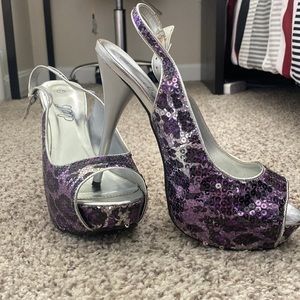 Deb purple leopard print sequin heels